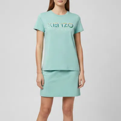 Pre-owned Kenzo Turquoise Logo Embellished Jersey T-shirt M In Blue
