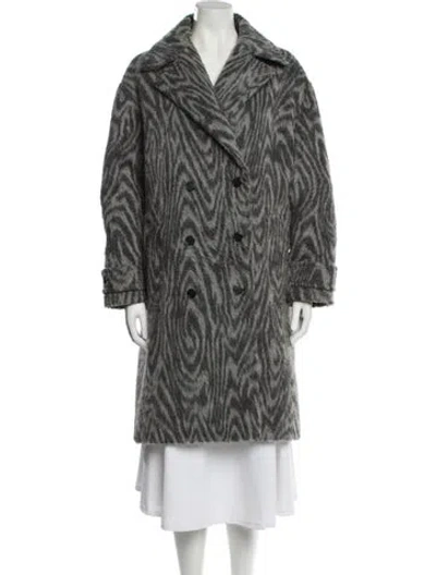 Pre-owned Kenzo Tweed Pattern Faux Fur Coat In Gray