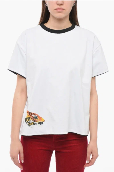 Kenzo Two-toned Reversible T-shirt With Graphic Print In White
