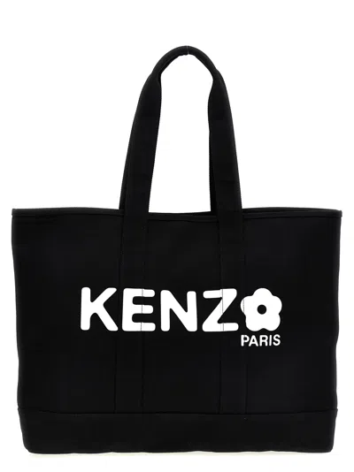 Kenzo Utility Logo Printed Large Tote Bag In White/black