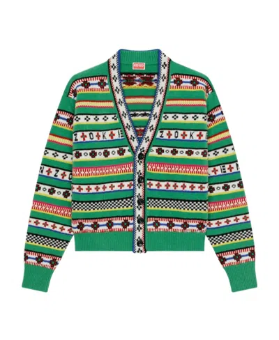 KENZO KENZO LOGO JACQUARD KNIT CARDIGAN