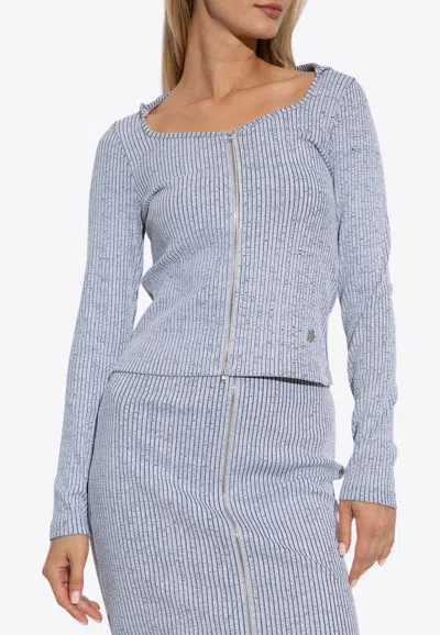 Kenzo V-neck Zipped Hooded Knit Top In Gray