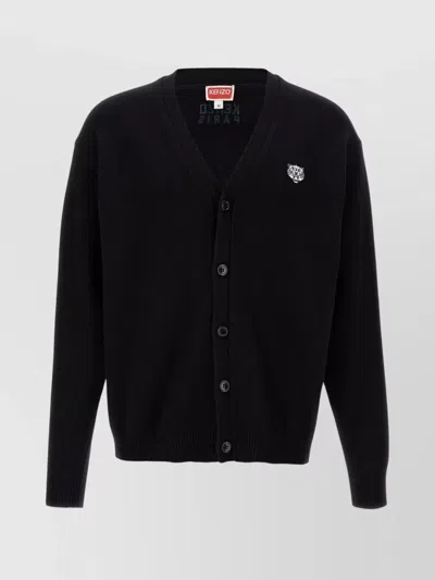 Kenzo V-neckline Ribbed Cuffs And Hem Sweater In Black