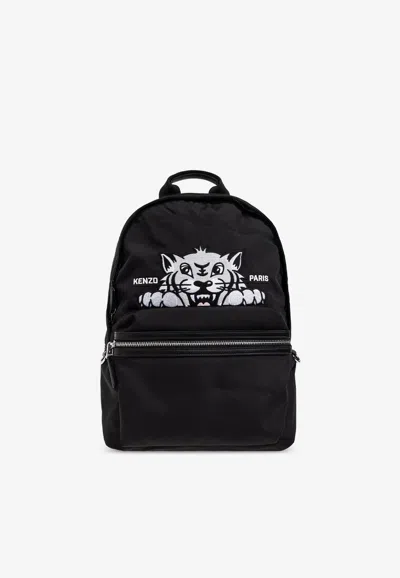 Kenzo Varsity Backpack With Tiger-motif In Black