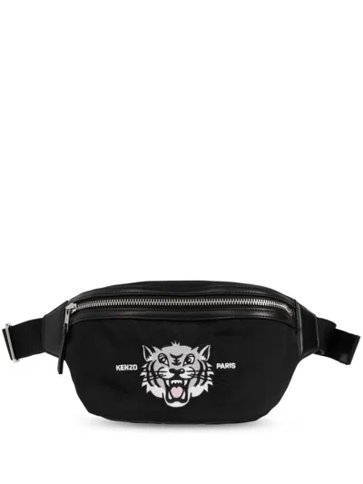 Kenzo Black Belt Bags With Iconic Grey Tiger