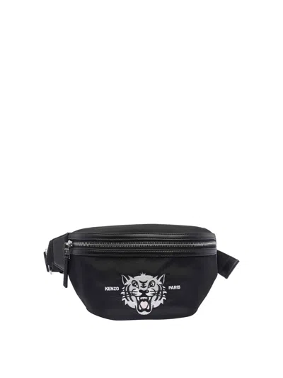 Kenzo Black Belt Bags With Iconic Grey Tiger