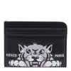 Kenzo Elephant Print Leather Cardholder In Black