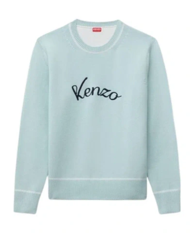 Kenzo ' Varsity' Embroiered Jumper In Wool Cotton In Blue