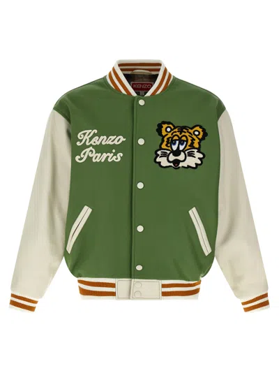 Kenzo Tiger Market Jacket Leather Sleeves In Multicoloured
