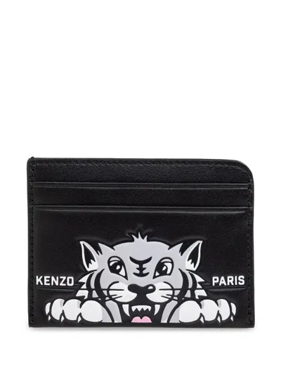 Kenzo Varsity Logo Detailed Mini Wallet In Black