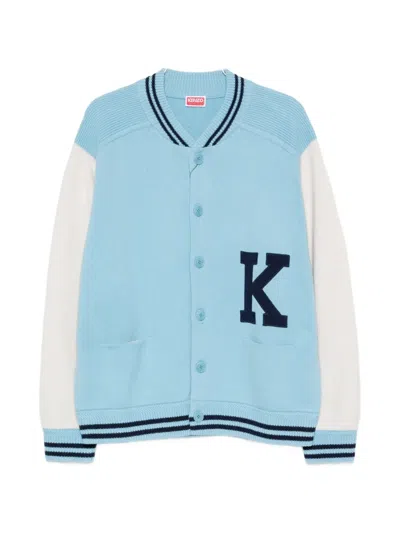 Kenzo Varsity Logo-embroidered Cardigan In Blue