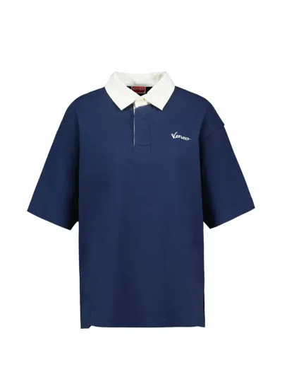 Kenzo Mini Embroidered Logo Cotton Polo Shirt For Men In Multi