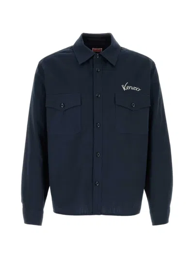 Kenzo Varsity Logo-embroidered Shirt In 블루