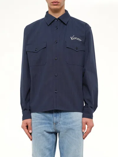 Kenzo Varsity Overshirt In Blue