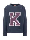 Kenzo College Print Cotton Molleton Sweatshirt In Blue