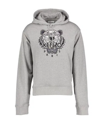 Kenzo Varsity Tiger Logo-print Hoodie In Gray