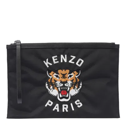 Kenzo Varsity Tiger Zip Pouch In Noir