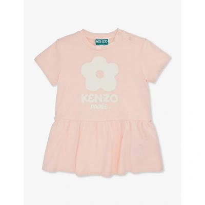 Kenzo Babies'  Veiled Pink Poppy Brand-print Cotton-jersey Dress 1-4 Years