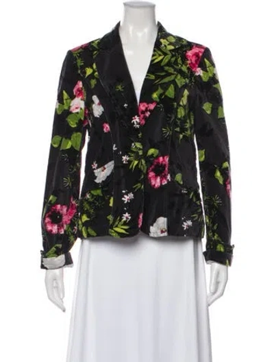 Pre-owned Kenzo Velvet Floral Print Blazer In Black