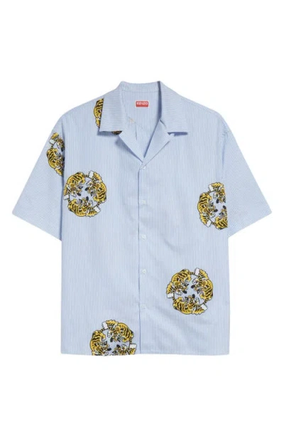 Kenzo Verdy Collection Stripe Camp Shirt In Sky Blue