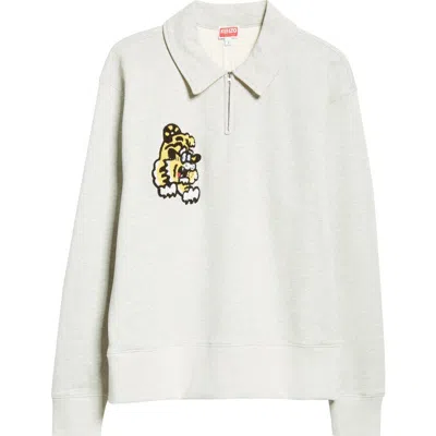 Kenzo Verdy Market Embroidered Quarter Zip Pullover In Pale Grey