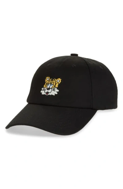Kenzo Verdy Tiger Embroidered Cotton Twill Baseball Cap In Black