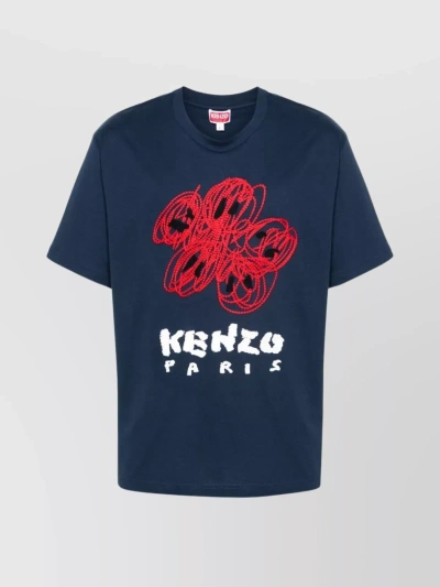 Kenzo Drawn Varsity Cotton T-shirt In Midnight