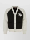 Kenzo Versatile Two-tone Cotton Cardigan With Raglan Sleeves In Black