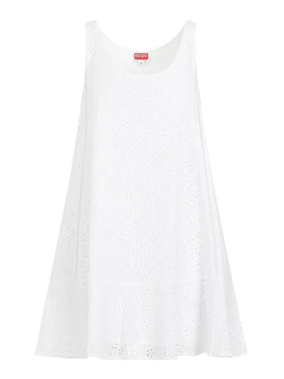 Kenzo Broderie Anglaise Mini Dress In White