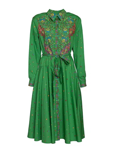 Kenzo Paisley Flower Shirt Dress In Verde