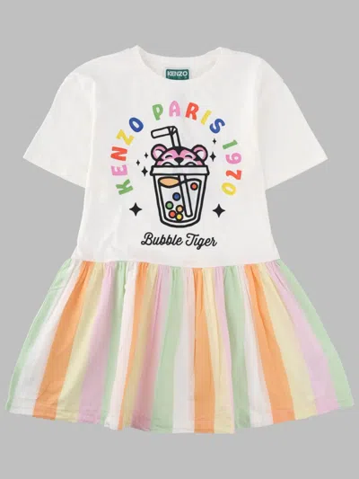 Kenzo Mini Cotton Dress For Girls In Multi