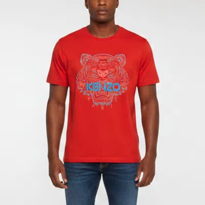 Pre-owned Kenzo Vibrant Red Tiger Print Jersey Crew Neck T Shirt L