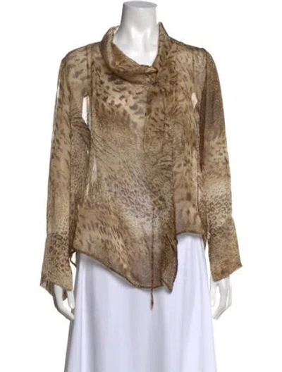 Pre-owned Kenzo Vintage Animal Print Blouse In Brown