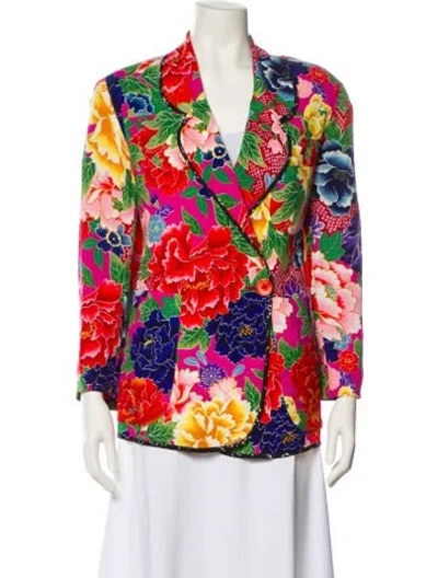 Pre-owned Kenzo Vintage Floral Print Blazer In Red