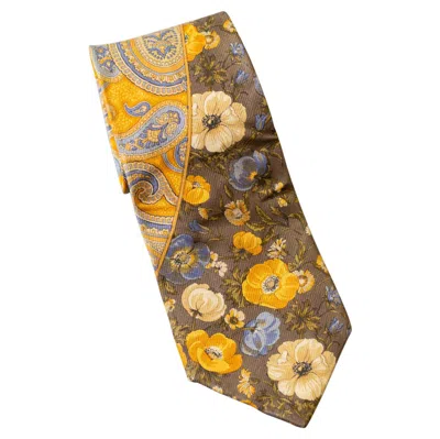 Pre-owned Kenzo Vintage  All-silk Yellow Tie With Flowers