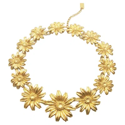 Pre-owned Kenzo Vintage  Gerbera Flower Choker In Gold Rare In Multi