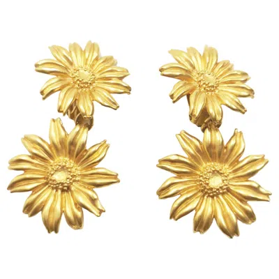 Pre-owned Kenzo Vintage  Gerbera Flower Dangle Clip-on Gilded Earrings In Multi