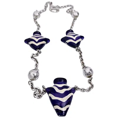 Pre-owned Kenzo Vintage  Glass Zebra Jar Long Necklace In Gray