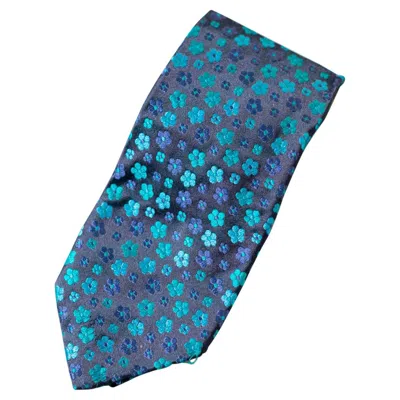 Pre-owned Kenzo Vintage  Homme Blue All-silk Tie With Flowers