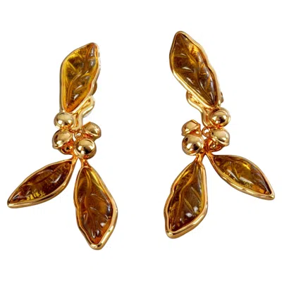 Pre-owned Kenzo Vintage  Paris Lucite Leaves Dangling Earrings In Multi