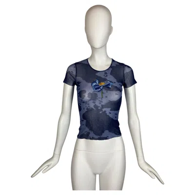 Pre-owned Kenzo Vintage Mesh Top With Floral Embroidery 1990s In Gray