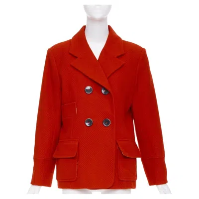 Pre-owned Kenzo Vintage Red Wool Floral Intarsia Back Double Breasted Coat Fr46 3xl