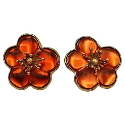 Pre-owned Kenzo Vintage Resin Flower Clip-on Earrings In Multi