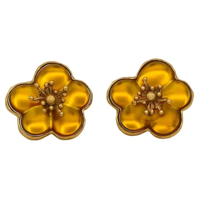 Pre-owned Kenzo Vintage Resin Flower Clip-on Earrings In Multi