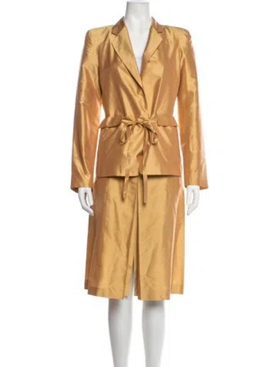 Pre-owned Kenzo Vintage Silk Skirt Suit In Yellow