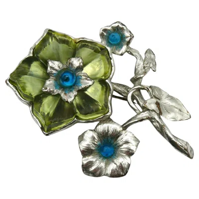 Pre-owned Kenzo Vintage Silver Tone Floral Brooch In Multi