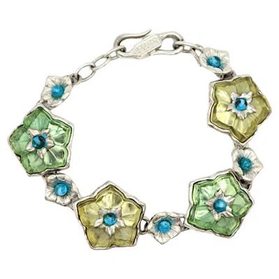 Pre-owned Kenzo Vintage Silver Tone Resin Flower Bracelet In Multi