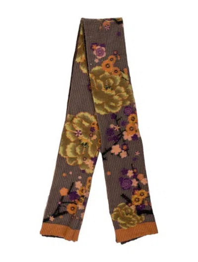 Pre-owned Kenzo Virgin Wool Floral Print Scarf In Orange