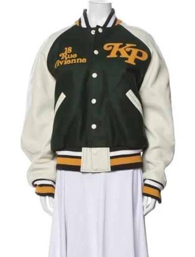 Pre-owned Kenzo Virgin Wool Graphic Print Bomber Jacket In Green