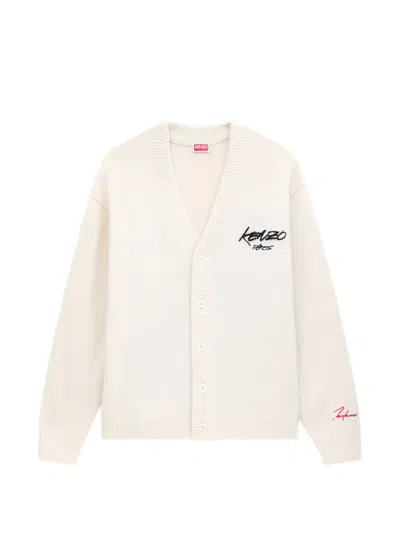 Kenzo Long Sleeve Cardigan In Neutral